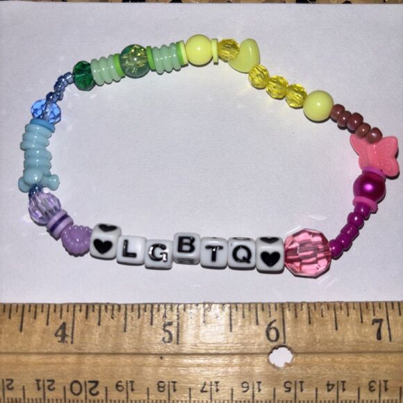 Multicolor “LGBTQ” Bracelet Adult Humor Beaded Handmade Naughty Accessories - Picture 1 of 4